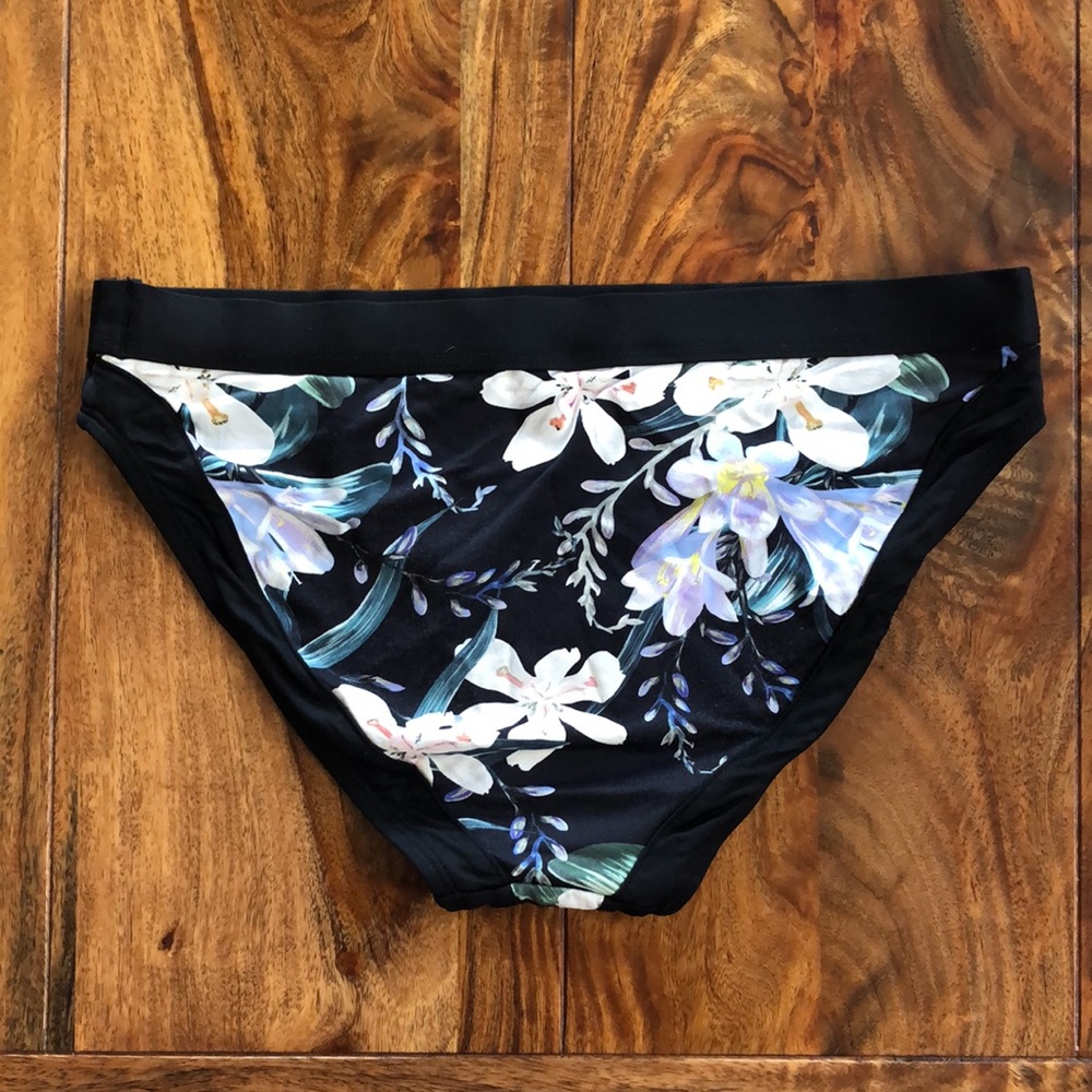 *Athleta* Black Floral Print Swim Bottoms SZ XXS